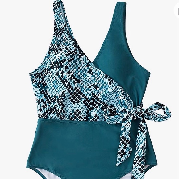 CUPSHE Women's One Piece Swimsuit Wrap Color Block Tie Side Bathing Suit Size XL - Picture 8 of 10